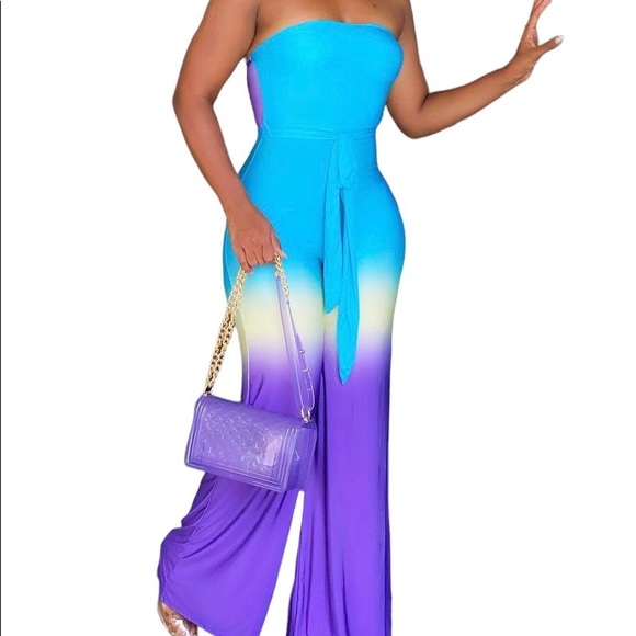 NWT- ⭐️⭐️Host Pick ⭐️⭐️‼️‼️Women’s Ombre Jumpsuit W/Belt/bag.NWT. Sizes L/XL. - Picture 2 of 16